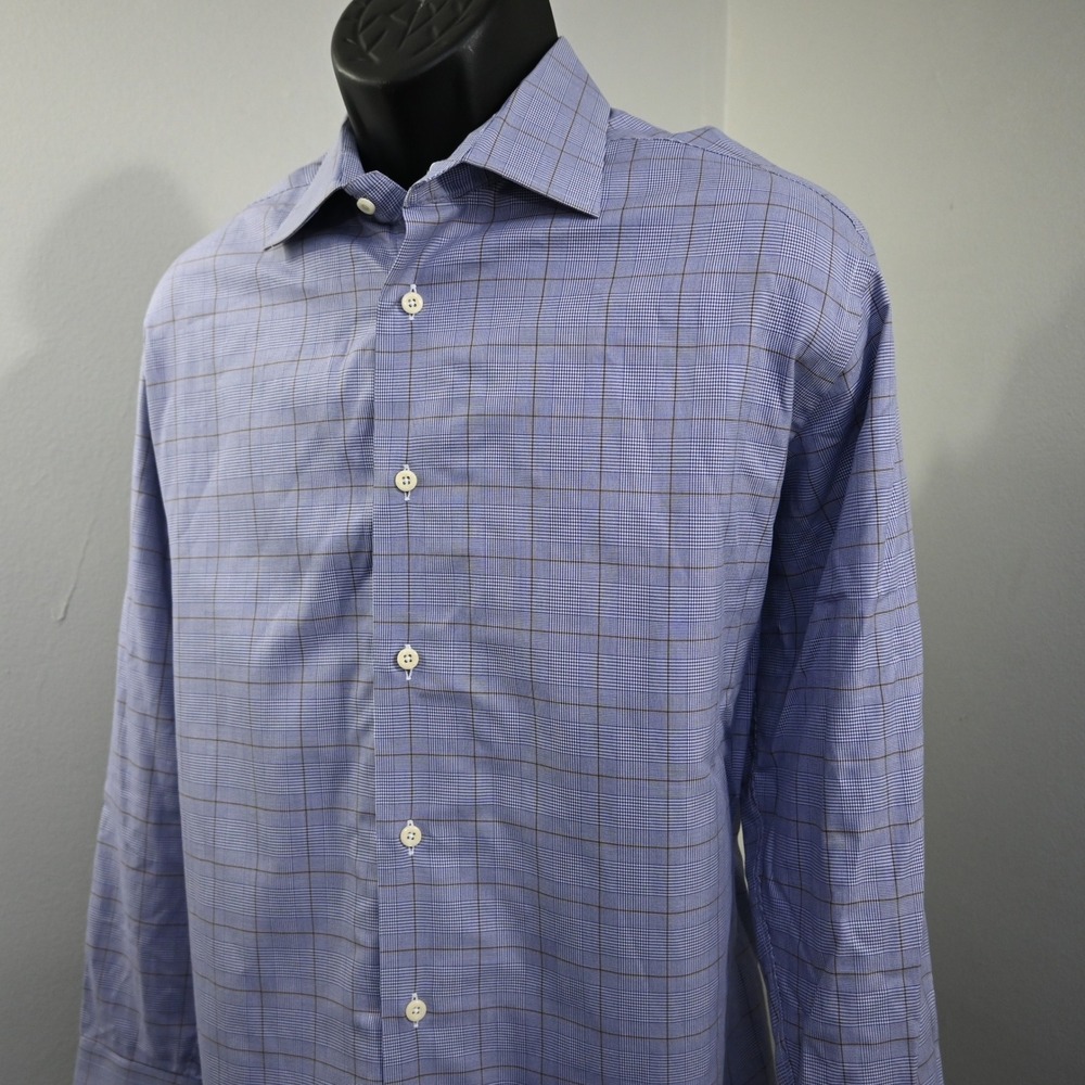 David Donahue Button Up Mens 16.5 32/33 Blue Gray‎ Check Long Sleeve Shirt